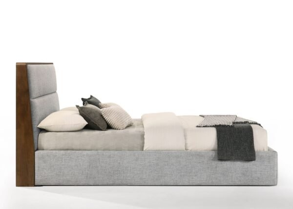Mueble Modrest Dustin - Juego de dormitorio moderno
  con adornos de nogal y tela gris – Envíos a todo México | FurnitureMX