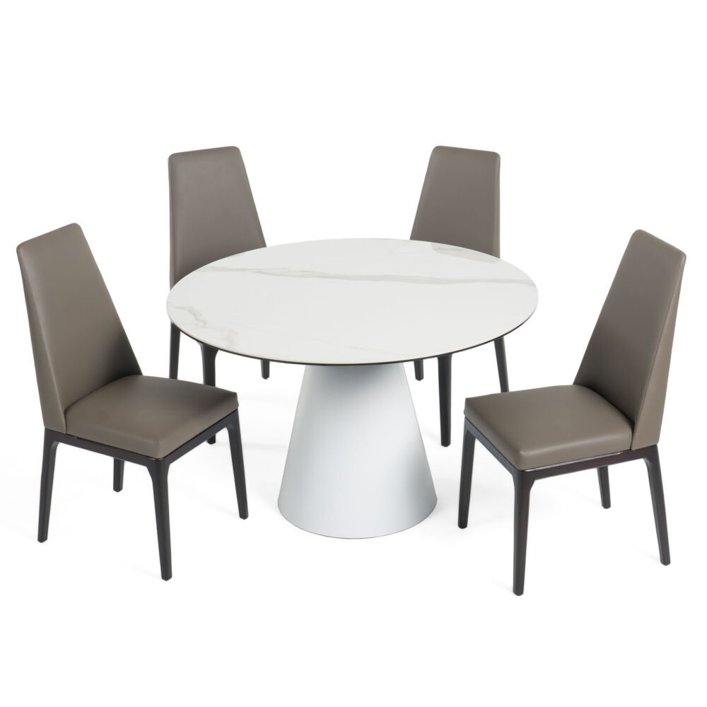 Modrest Edith – Mesa de comedor moderna redonda de cerámica blanca