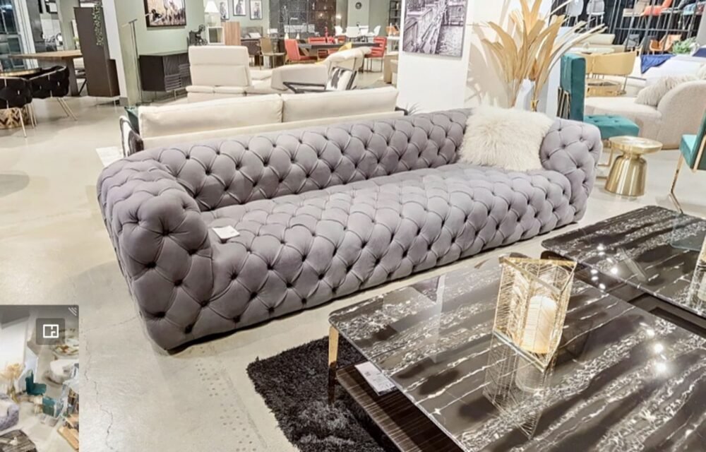 Lamod Italia Ellington – Sofá de 4 plazas de cuero italiano gris