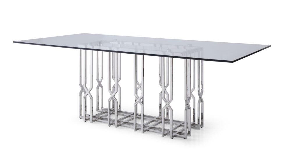 Modrest Ericson – Mesa de comedor moderna de vidrio y acero inoxidable