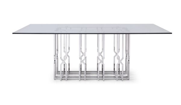 Mesa de comedor Modrest Ericson - Mesa de comedor
  moderna de vidrio y acero inoxidable – Envíos a todo México | FurnitureMX