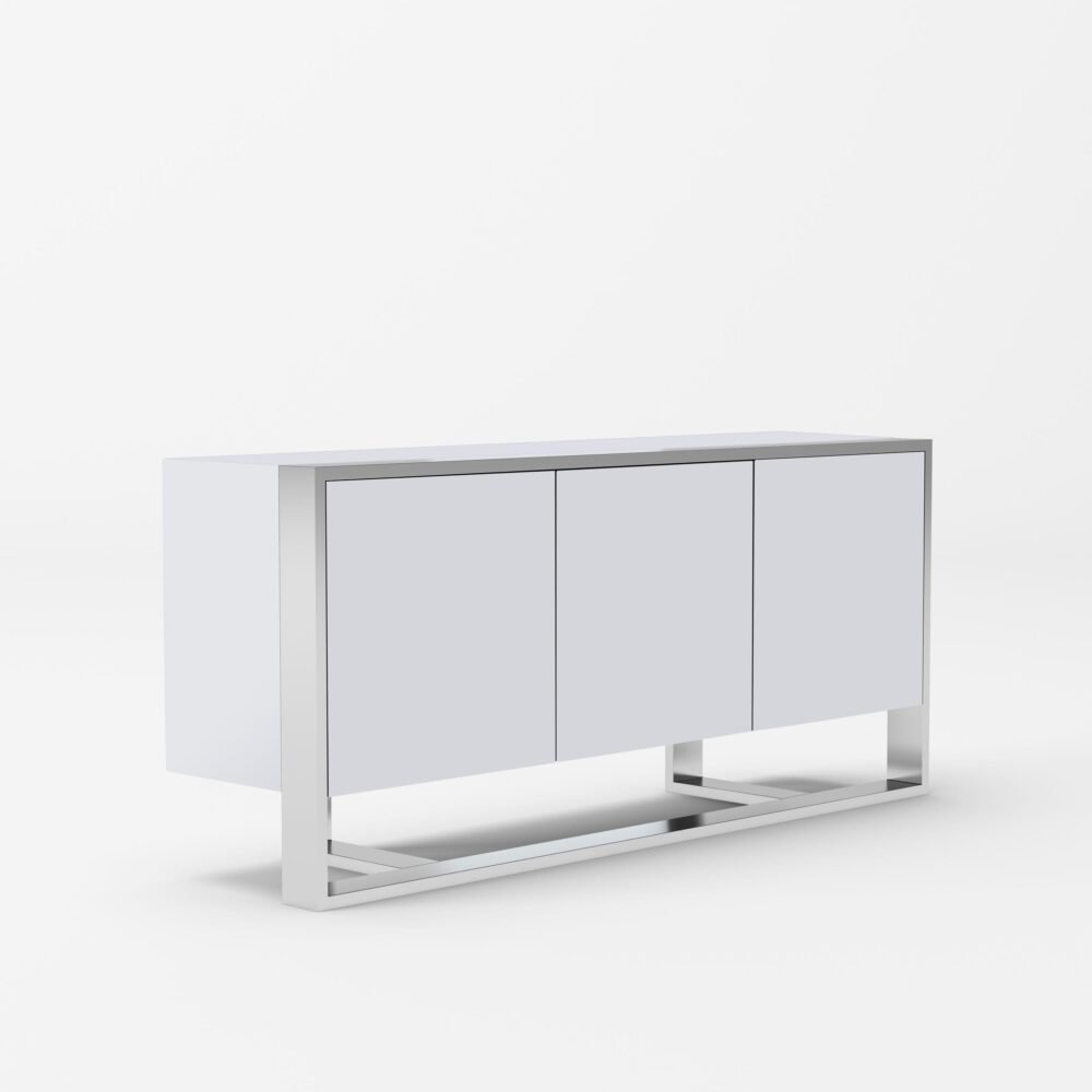 Modrest Fauna – Buffet moderno de acero inoxidable y blanco brillante