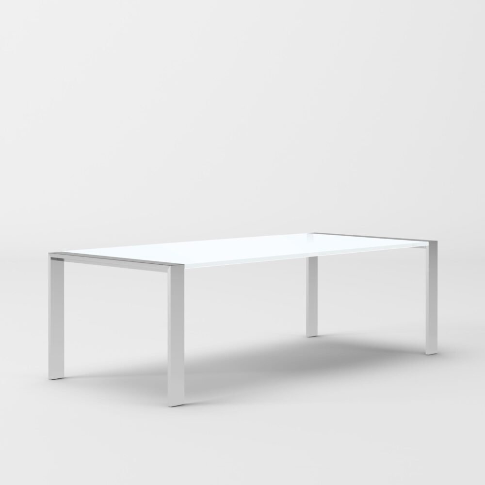 Modrest Fauna – Mesa de comedor moderna cromada de acero inoxidable y blanco brillante