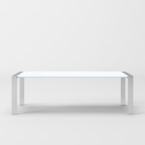 Mesa de comedor Modrest Fauna - Mesa de comedor
  moderna cromada de acero inoxidable y blanco brillante – Envíos a todo México
  | FurnitureMX