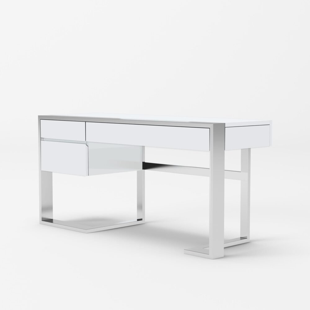 Modrest Fauna – Escritorio moderno de acero inoxidable y blanco brillante
