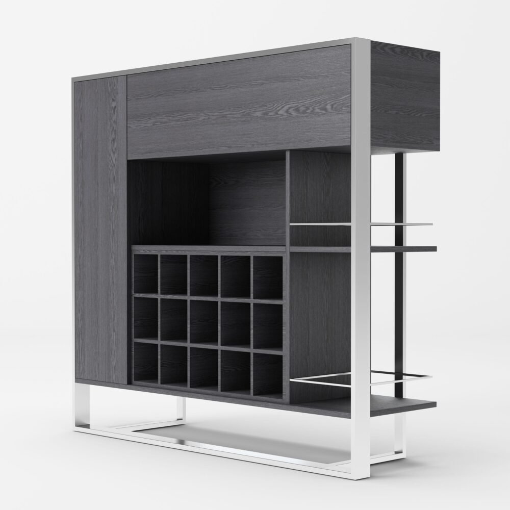 Modrest Fauna – Vinoteca gris olmo y acero inoxidable