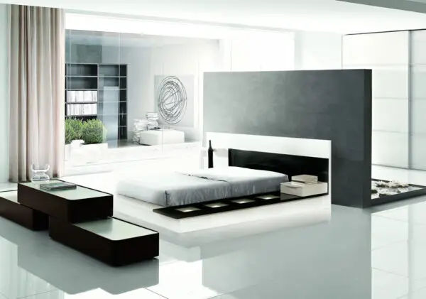 Mueble Impera moderna cama con plataforma lacada en
blanco y negro – Envíos a todo México | FurnitureMX