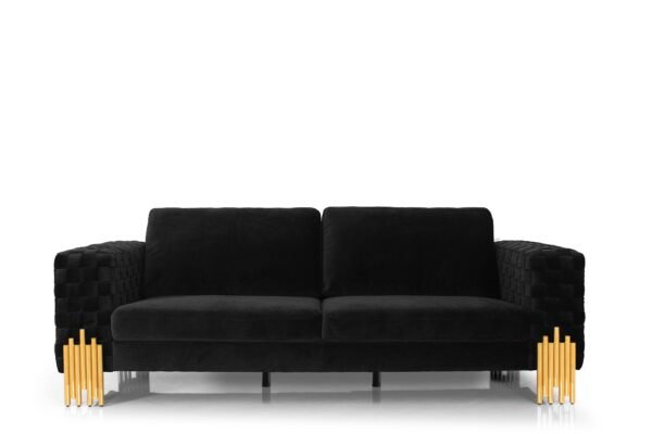 Sala Divani Casa Georgia- Sofá moderno de
  terciopelo Glam negro + dorado – Envíos a todo México | FurnitureMX