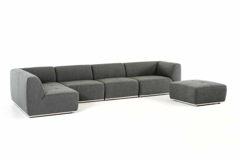 Divani Casa Hawthorn – Sofá seccional chaise con orientación izquierda modular de tela gris moderno + otomana