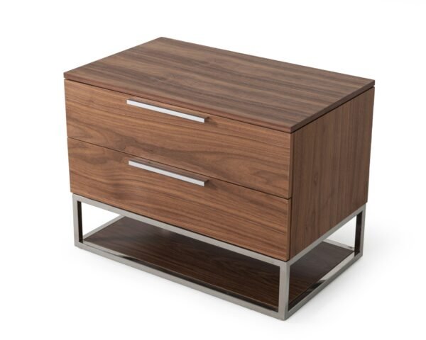 Mueble Modrest Heloise - Mesita de noche
  contemporánea de nogal y acero inoxidable – Envíos a todo México |
  FurnitureMX