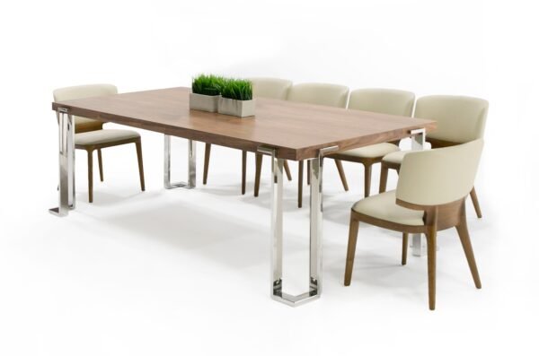 Mesa de comedor Modrest Heloise - Mesa de comedor
  moderna de nogal y acero inoxidable – Envíos a todo México | FurnitureMX