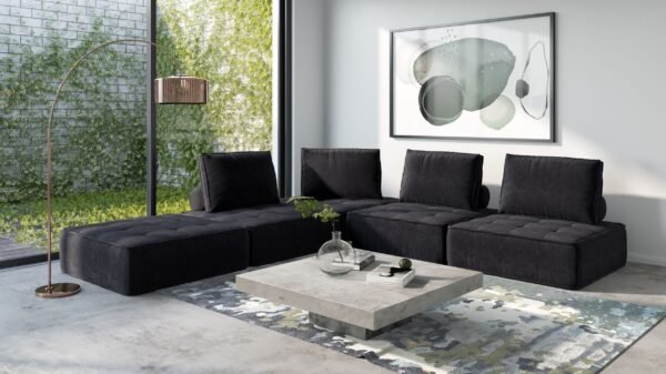 Sala Divani Casa Nolden - Sofá seccional modular de
  tela negra moderno – Envíos a todo México | FurnitureMX