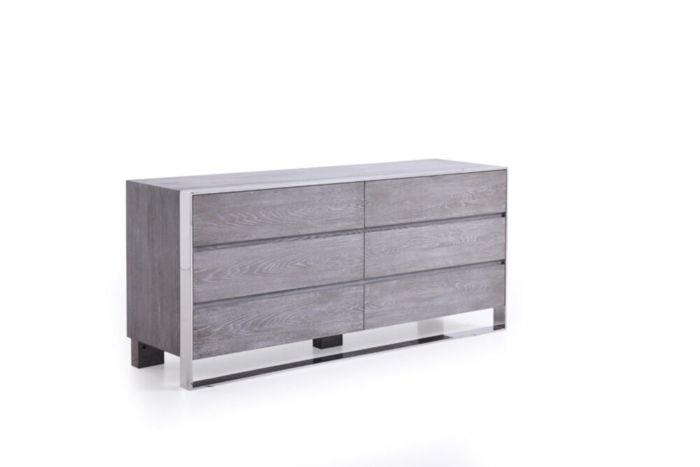 Modrest Arlene Juego de dormitorio moderno de olmo gris y acero inoxidable