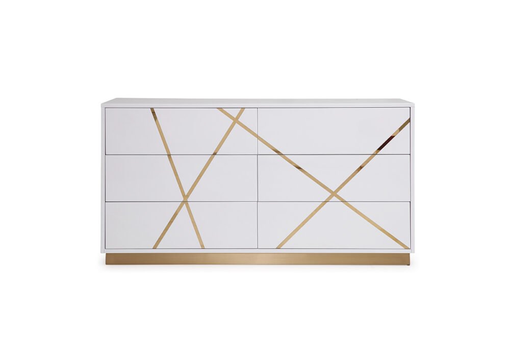 Cómoda moderna Modrest Nixa en blanco y dorado