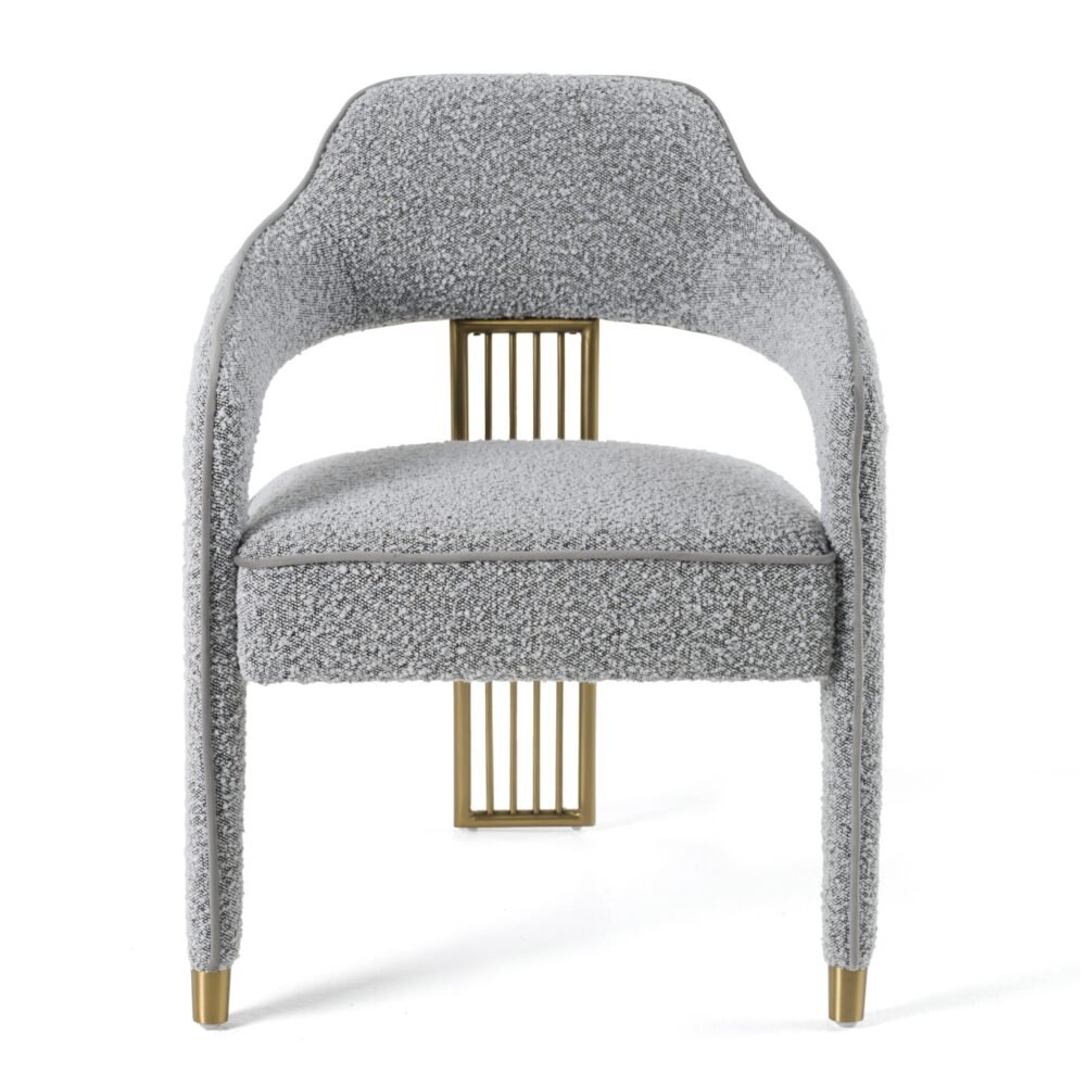 Modrest Kasem – Silla de comedor moderna de tela gris + dorada