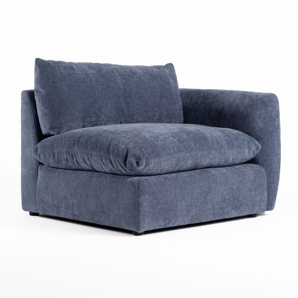 Divani Casa Kinsey – Asiento modular moderno de tela azul orientado hacia la derecha