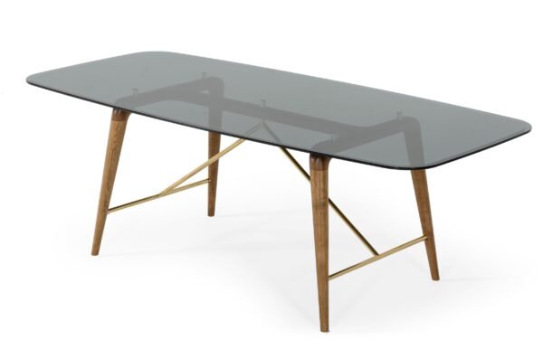 Mesa de comedor Modrest Kipling - Mesa de comedor
  grande moderna de nogal y vidrio ahumado – Envíos a todo México | FurnitureMX