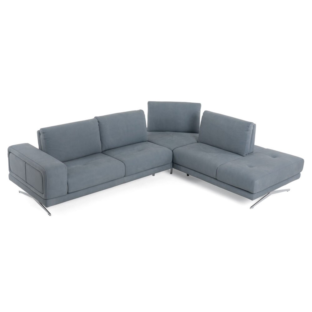 Lamod Italia Mood – Sofá seccional contemporáneo de cuero azul con orientación derecha