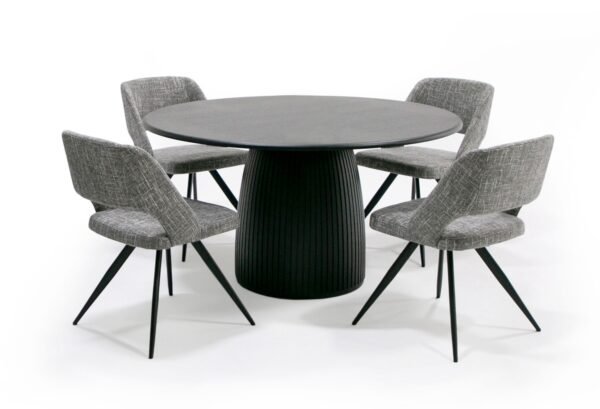 Mesa de comedor Modrest - Mesa de comedor redonda
  moderna de roble negro Lander de mediados de siglo – Envíos a todo México |
  FurnitureMX