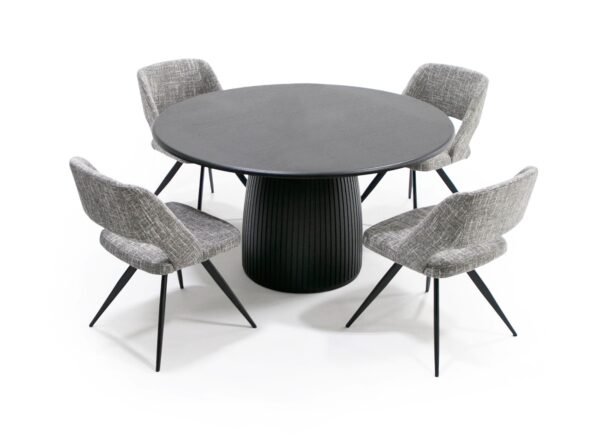 Mesa de comedor Modrest - Mesa de comedor redonda
  moderna de roble negro Lander de mediados de siglo – Envíos a todo México |
  FurnitureMX