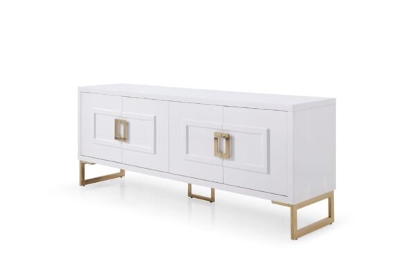 Mueble Modrest Leah - Buffet contemporáneo blanco
  de alto brillo y dorado champán – Envíos a todo México | FurnitureMX