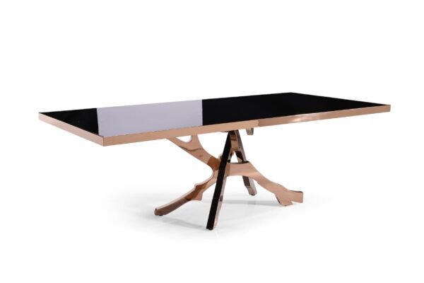 Mesa de comedor Modrest Legend - Mesa de comedor
  moderna de cristal negro y oro rosa – Envíos a todo México | FurnitureMX