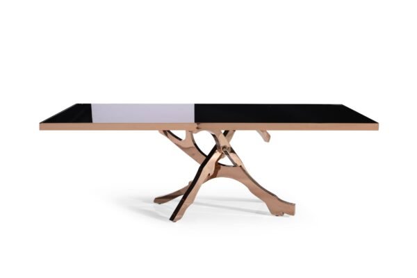 Mesa de comedor Modrest Legend - Mesa de comedor
  moderna de cristal negro y oro rosa – Envíos a todo México | FurnitureMX