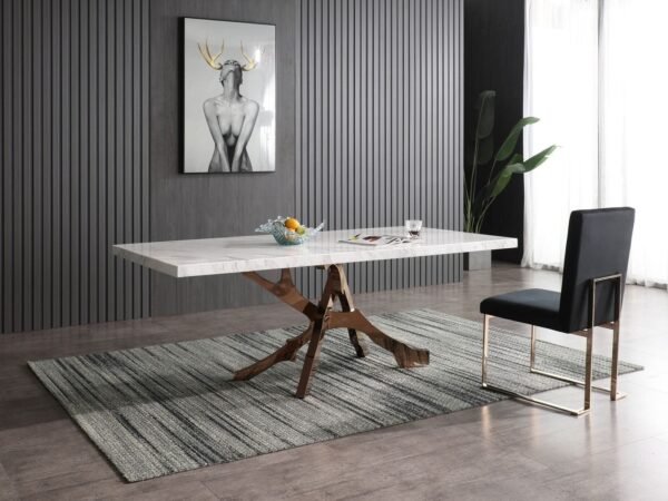Mesa de comedor Modrest Legend - Mesa de comedor
  moderna de mármol blanco y oro rosa – Envíos a todo México | FurnitureMX
