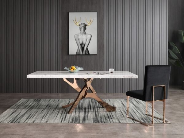 Mesa de comedor Modrest Legend - Mesa de comedor
  moderna de mármol blanco y oro rosa – Envíos a todo México | FurnitureMX