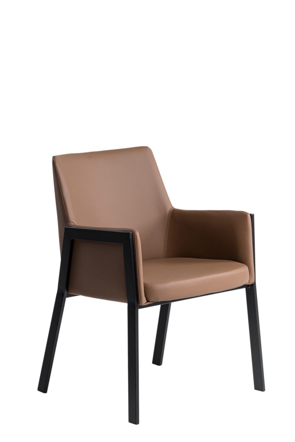 Modrest Leshay – Silla de comedor moderna de cuero vegano color camel oscuro + metal negro