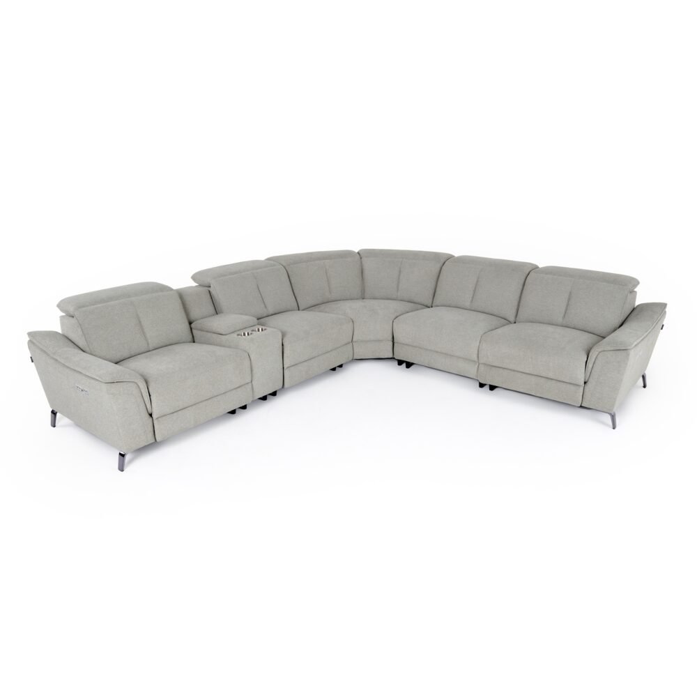 Divani Casa Lloyd – Seccional moderna de tela gris con sillones reclinables + consola