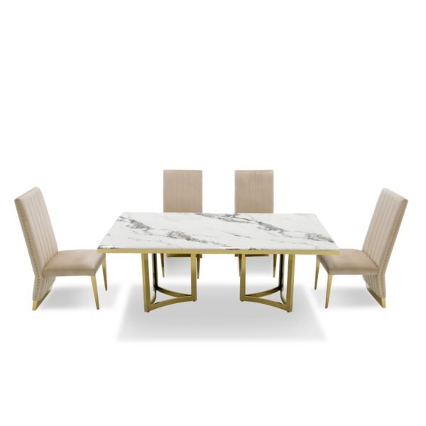 Mesa de comedor Modrest Loomis - Mesa de comedor de
  mármol blanco y dorado – Envíos a todo México | FurnitureMX