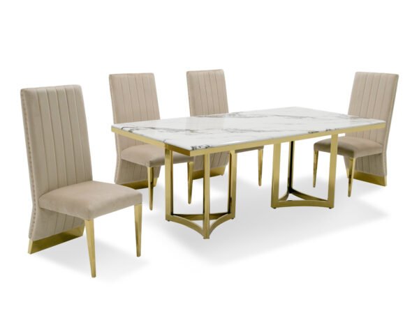 Mesa de comedor Modrest Loomis - Mesa de comedor de
  mármol blanco y dorado – Envíos a todo México | FurnitureMX