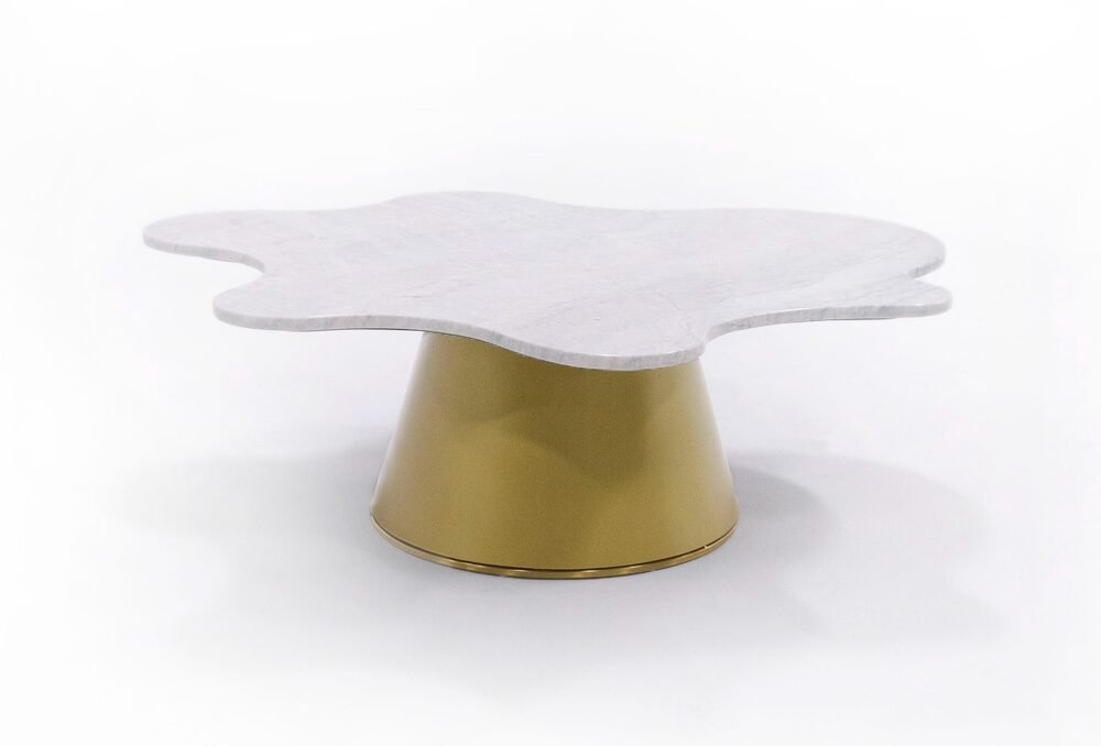 Modrest Gabbro High – Mesa de centro Glam de mármol blanco y dorado