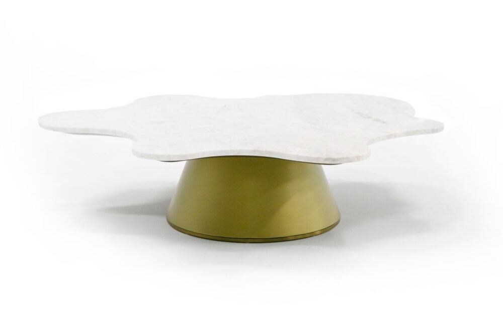 Modrest Gabbro Low – Mesa de centro Glam de mármol blanco y dorado