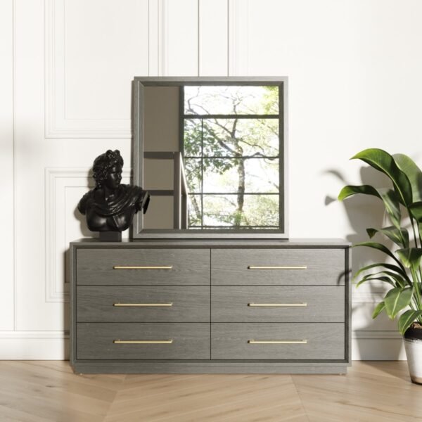 Cómoda Modrest Manhattan- Cómoda contemporánea gris
  y dorada – Envíos a todo México | FurnitureMX