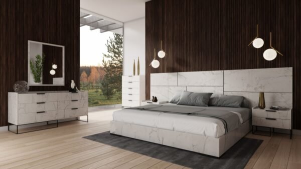 Mueble Nova Domus Marbella - Cama italiana moderna
  de mármol blanco con 2 mesitas de noche – Envíos a todo México | FurnitureMX