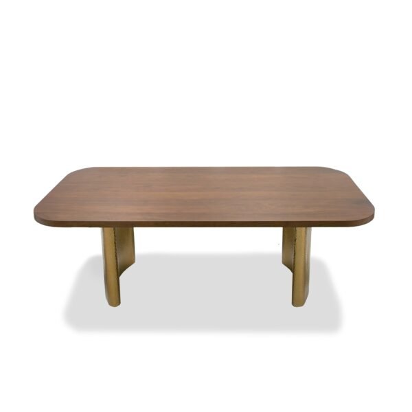Mesa de comedor Modrest Marjorie - Mesa de comedor
  rectangular moderna de nogal + oro cepillado – Envíos a todo México |
  FurnitureMX