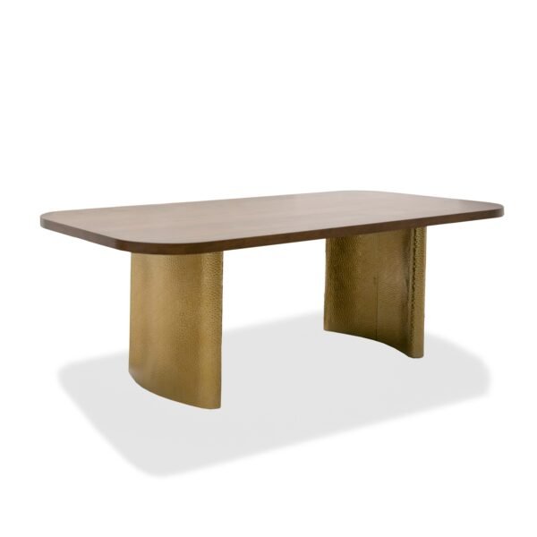 Mesa de comedor Modrest Marjorie - Mesa de comedor
  rectangular moderna de nogal + oro cepillado – Envíos a todo México |
  FurnitureMX