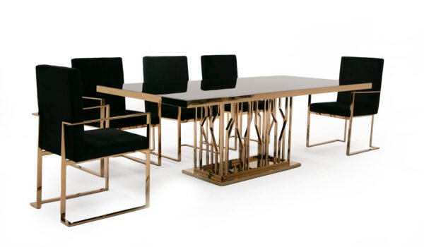 Mesa de comedor Mesa de comedor moderna Modrest
  Marston de vidrio negro y oro rosa – Envíos a todo México | FurnitureMX