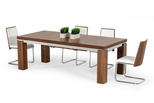 Mesa de comedor Modrest Maxi - Mesa de comedor
  moderna de nogal y acero inoxidable – Envíos a todo México | FurnitureMX