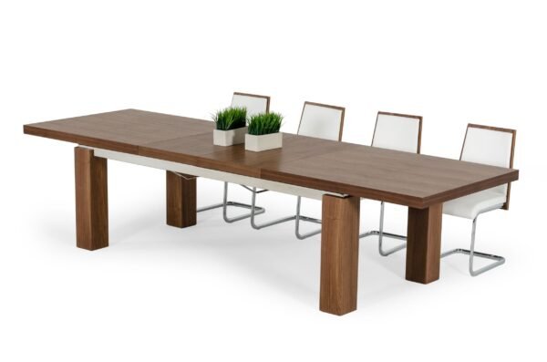Mesa de comedor Modrest Maxi - Mesa de comedor
  moderna de nogal y acero inoxidable – Envíos a todo México | FurnitureMX
