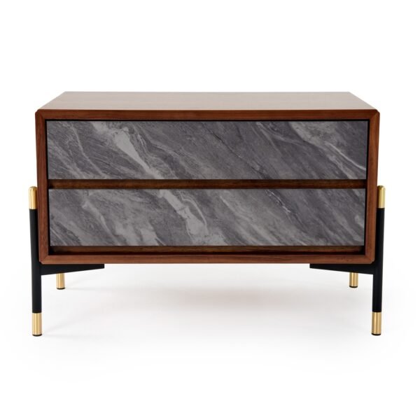 Mueble Nova Domus Metcalf - Mesita de noche
  Mid-Century de nogal y gris – Envíos a todo México | FurnitureMX