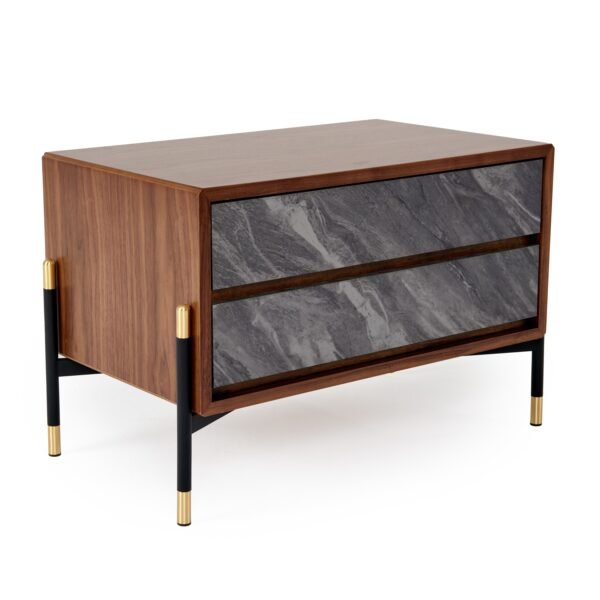 Mueble Nova Domus Metcalf - Mesita de noche
  Mid-Century de nogal y gris – Envíos a todo México | FurnitureMX
