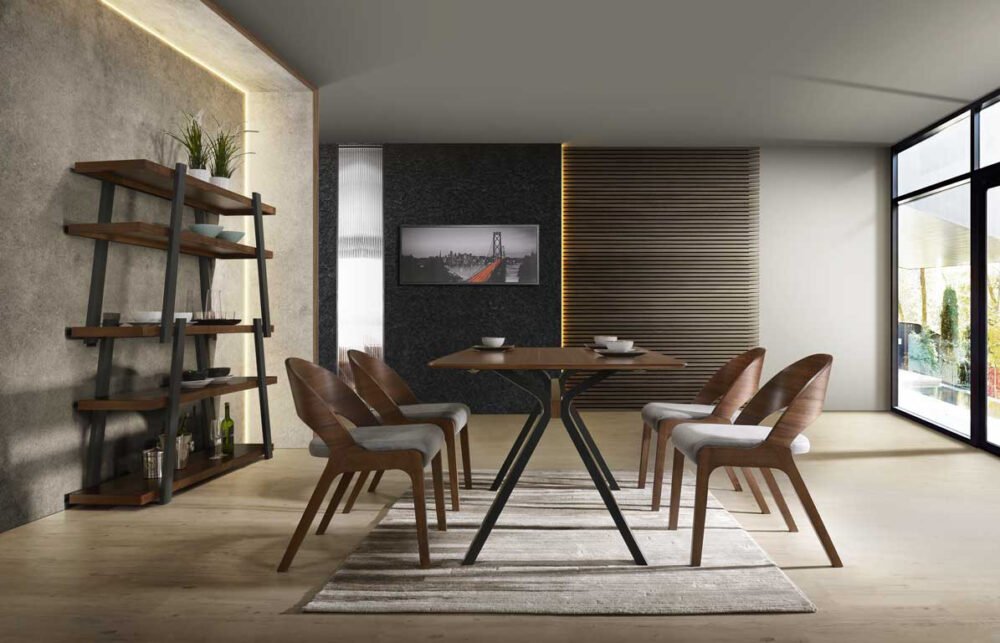 Silla de comedor Modrest Runyon moderna de tela gris y nogal (juego de 2)