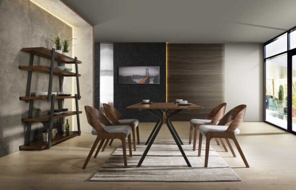 Mueble Silla de comedor Modrest Runyon moderna de
  tela gris y nogal (juego de 2) – Envíos a todo México | FurnitureMX