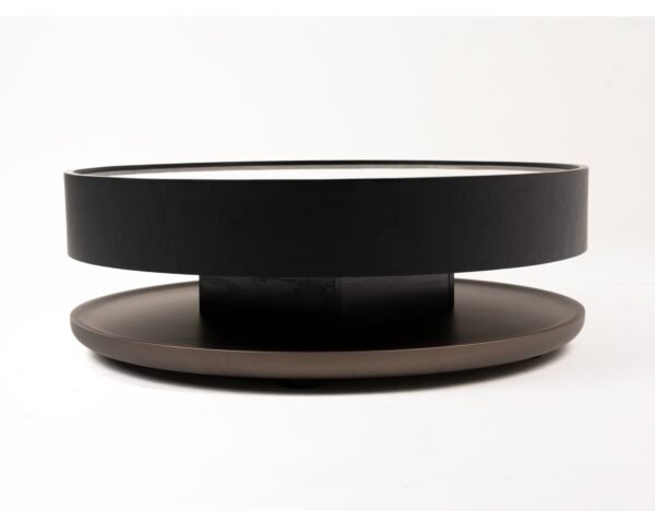 Mueble Modrest Miranda - Mesa de centro redonda
  moderna de cerámica + roble negro – Envíos a todo México | FurnitureMX