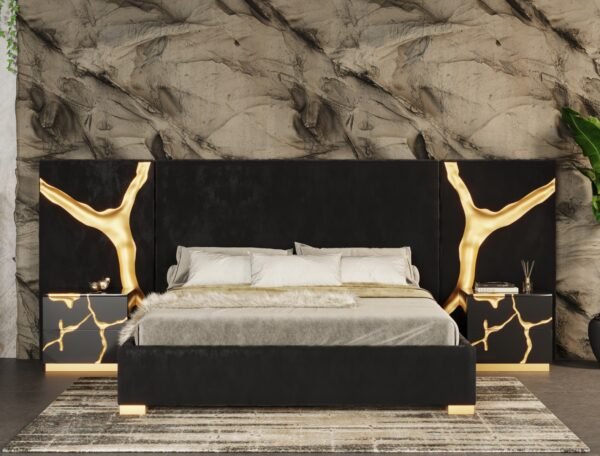 Mueble Modrest Aspen - Cama Glam de terciopelo
  negro y dorado – Envíos a todo México | FurnitureMX