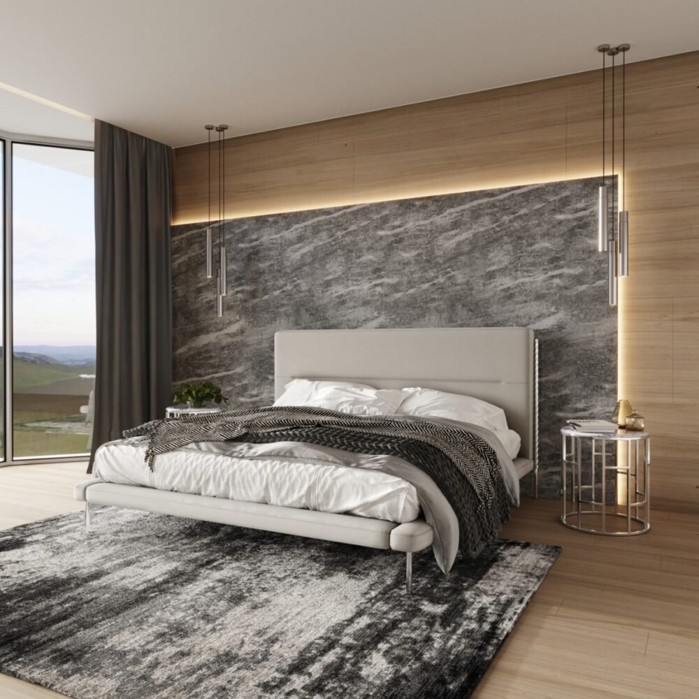 Modrest Bergeron – Recámara contemporánea de tela tejida color crema