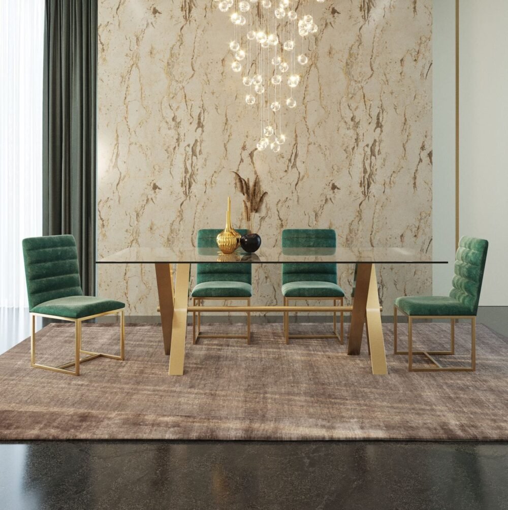 Modrest Dandy – Mesa de comedor moderna de cristal dorado y 15 mm